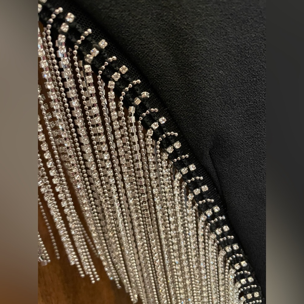 Black Full Length Dress with Rhinestone Fringe - Picture 4 of 4